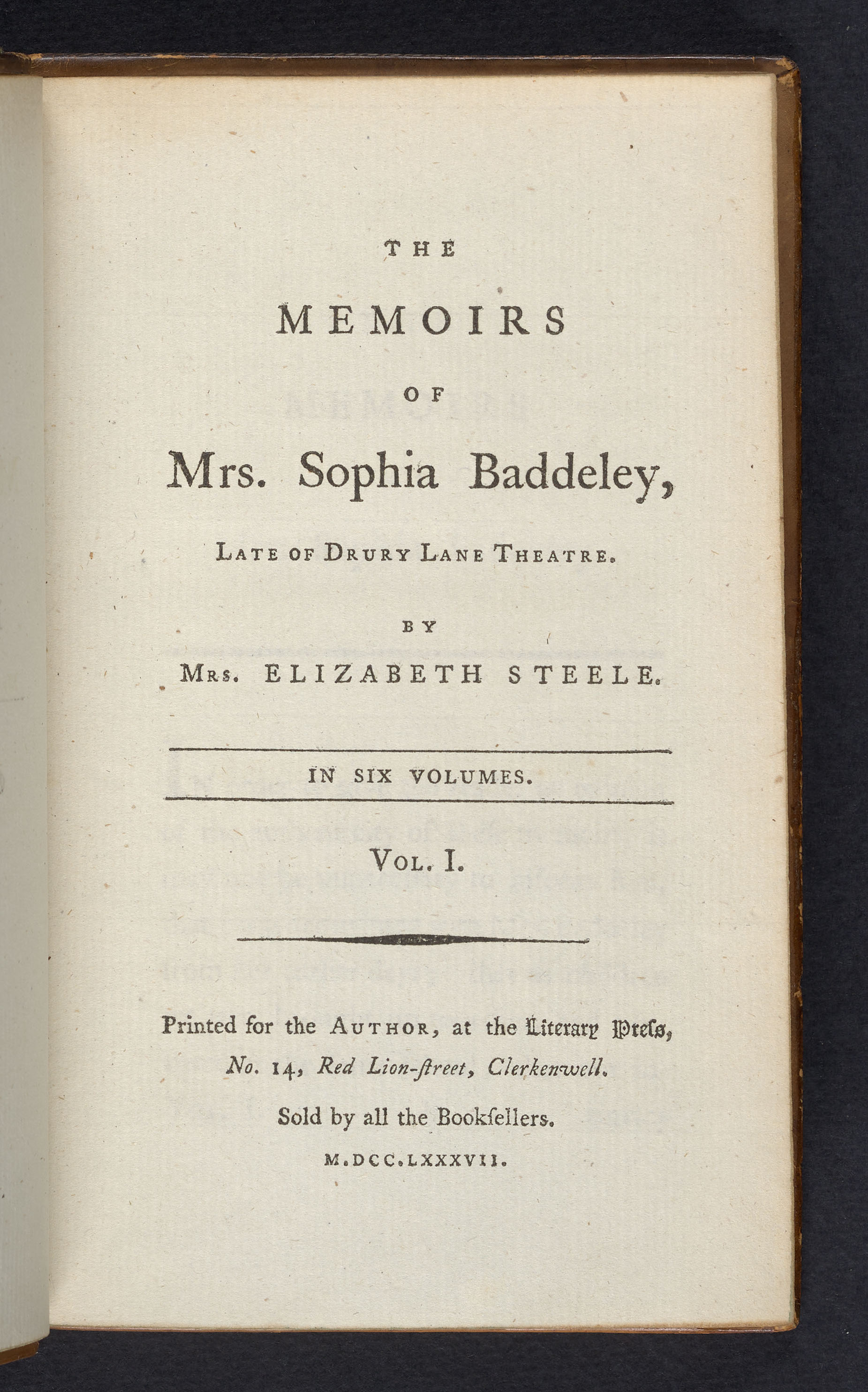 The Memoirs of Mrs. Sophia Baddeley: late of Drury Lane Theatre